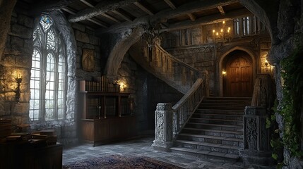 Fototapeta premium Haunted Castle Mountain interior 
