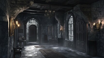 Fototapeta premium Haunted Castle Mountain interior 