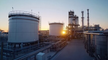 Fototapeta premium Large fuel storage tanks at an organized refinery, ensuring clean and efficient fuel production