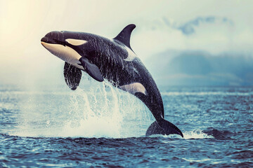 Obraz premium Fantastically beautiful majestic huge whale in deep ocean