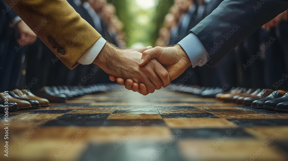 Poster handshake between two men in suits - realistic image