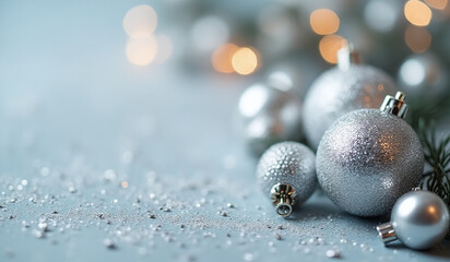 Fototapeta premium silver glitter decorations feature blurred background christmas banners