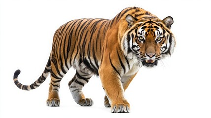Fototapeta premium royal tiger isolated on white background clipping path included. The tiger is staring at its prey. Hunter concept