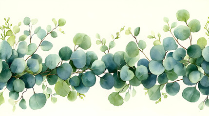 Watercolor Eucalyptus Leaves Border Illustration