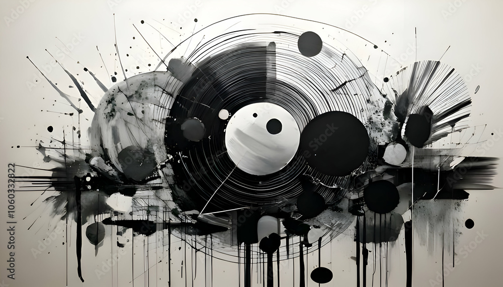 Poster this image presents an abstract collection of grunge brush strokes and circles created in bl