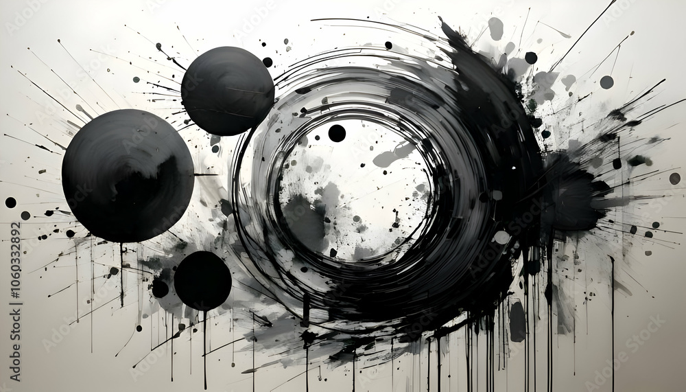 Poster this image presents an abstract collection of grunge brush strokes and circles created in bl