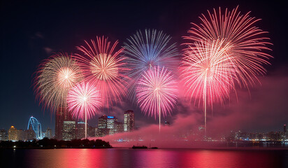 vibrant fireworks light city sky night colorful explosions light sound