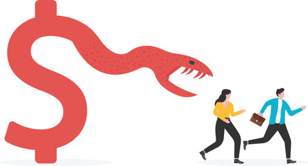 Lose money investment in financial crisis, profit and loss in business or deflation and inflation concept,

