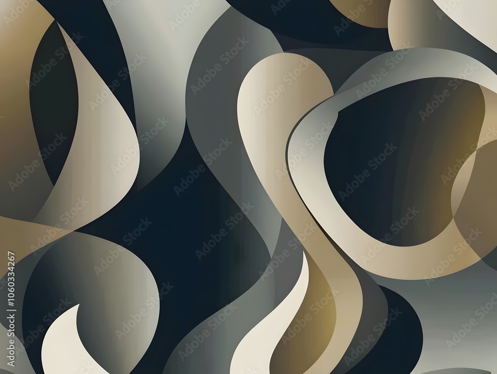 Poster an abstract composition featuring flowing curves and waves in earthy tones, creating a sense of dept
