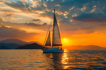 Luxury private big motor yacht in tropical sea with blue wave