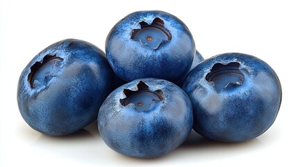 Obraz premium Four fresh blueberries isolated on a white background.