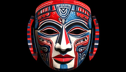 Traditional Inuit Haida Eskimo folk art of a stylized face mask in textured black, white and