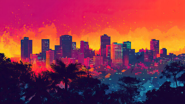 Blantyre, Malawi, Pop Art style theme print. Cityscape, city skyline.Vibrant, bright, modern, trendy, graphic designed for poster, card, wallpaper