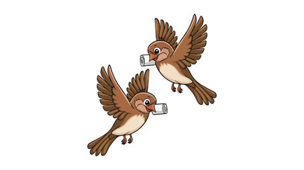 Charming Birds Carrying Messages in Flight Cartoon Illustration 