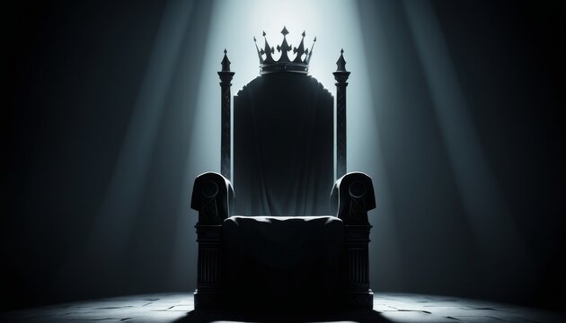 Majestic throne with crown, dramatic lighting, and dark background for eternal ruler concept