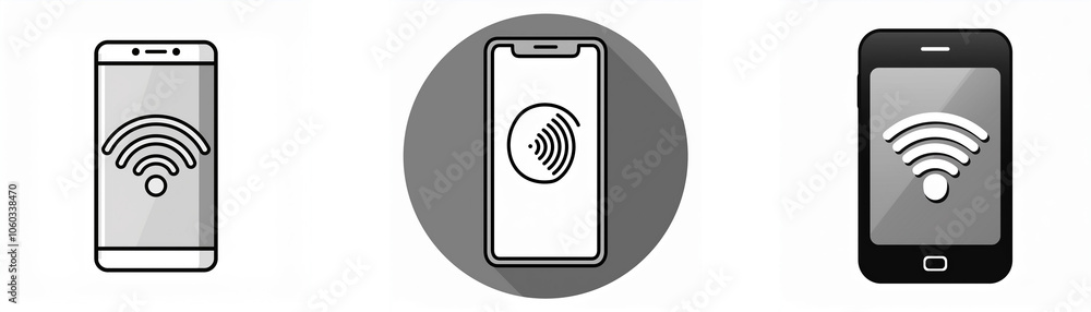 Poster three smartphones with various shades of gray show a wifi signal on the screen.