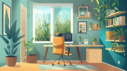 Fototapeta premium Small home interior design, office area using double duty furniture in limited space