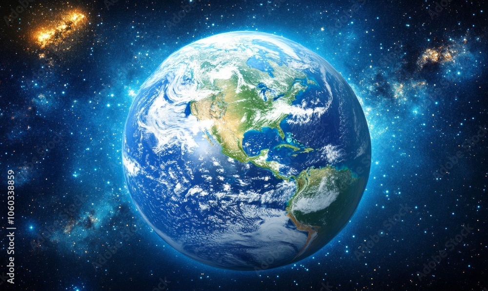 Aufkleber planet earth globe view from space showing realistic earth surface and world map as in outer space p