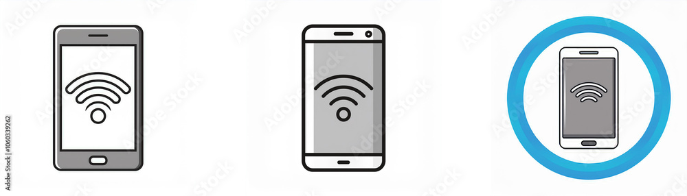 Poster three smartphone illustrations depict a wi-fi signal icon on the screen.