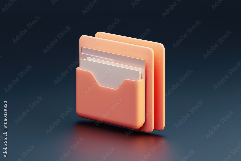Poster 3d icon of a folder, designed with labels and documents for organization.