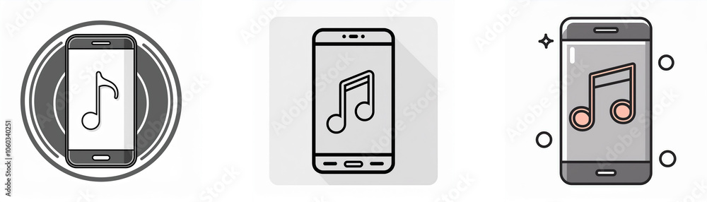 Poster three smartphone icons with music notes on their displays.