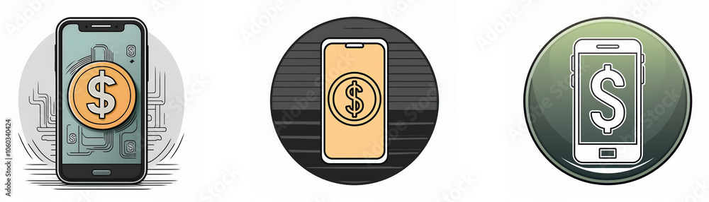 Poster three smartphone icons with a dollar sign inside each screen.