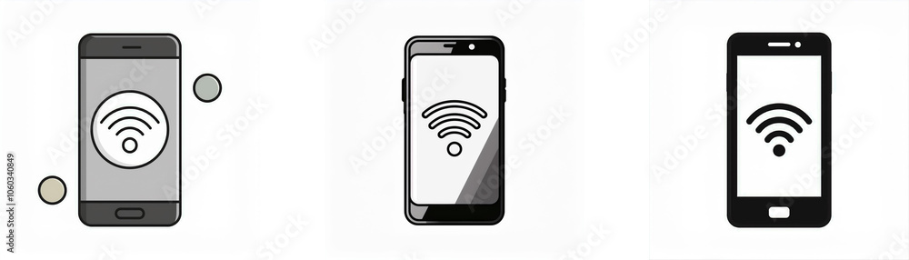 Poster three smartphones with a wireless network icon displayed on the screen.