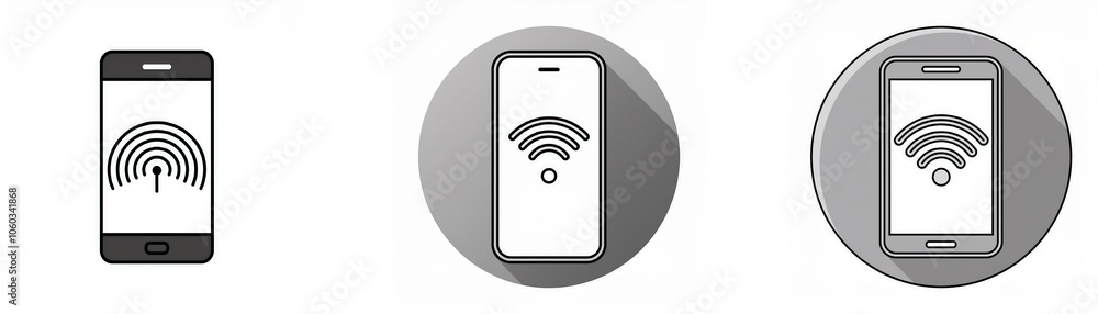 Poster three different representations of a smartphone with a wifi signal icon on the screen.