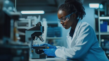 Lab technician analyzing fuel components using advanced testing equipment in a cutting-edge facility