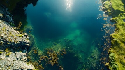 Naklejka premium Aerial View of a Crystal Clear Lake in Norway