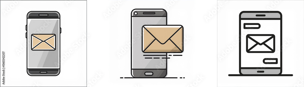 Poster three illustrations depicting a smartphone with a message notification.