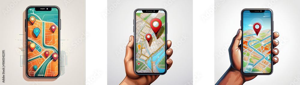 Poster A hand holds a smartphone displaying a map application with multiple location pins.