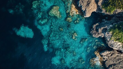 Fototapeta premium Aerial View of Turquoise Waters and Rocky Coastline