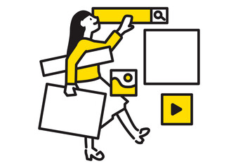 Illustration of a woman examining a user interface