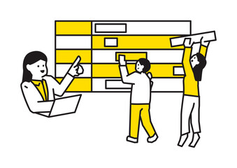 Illustration of people planning using a Gantt chart