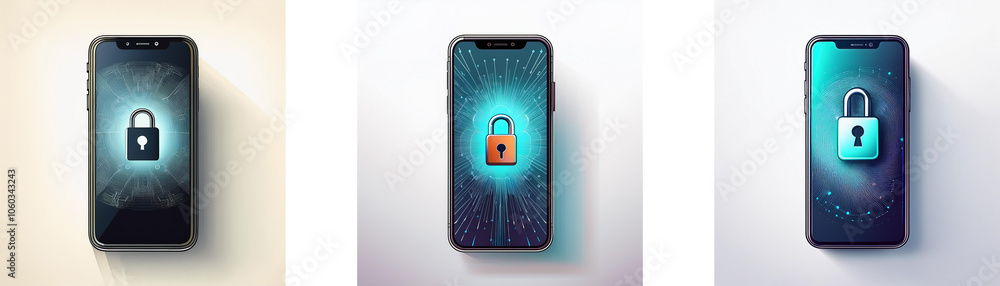 Poster Three smartphones with different colored locks displayed on the screen.