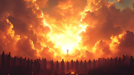 Silhouettes of People Facing a Golden Sky Illustration