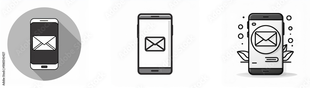 Poster Three different styles of smartphone icons with an envelope symbol on the screen.