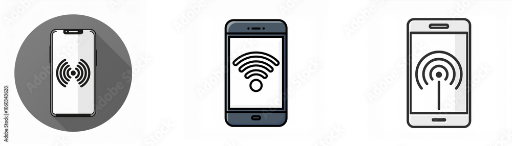 Leinwandbilder three different icons depict a smartphone displaying a wireless signal.