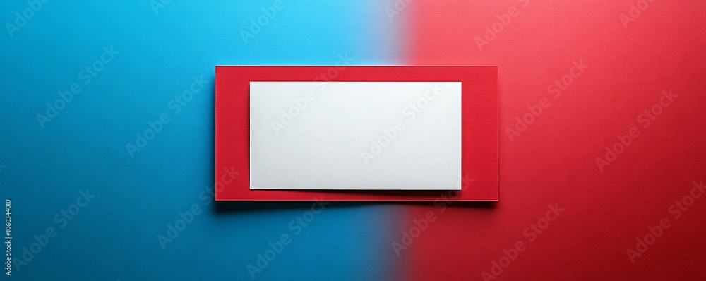 Poster a minimalist design featuring a blank white card on a split-color background of blue and red.