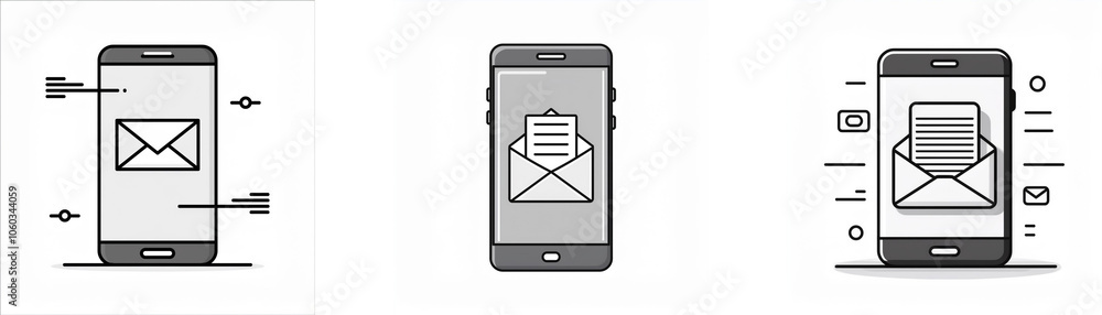 Leinwandbilder three different illustrations of a smartphone with an open envelope icon.
