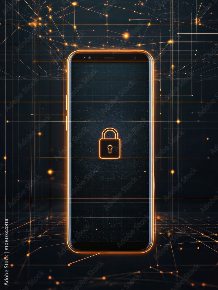 Leinwandbilder a smartphone is shown with a lock icon on its screen, set against a backdrop of glowing connections 