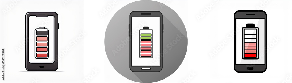 Aufkleber three smartphone icons with different battery levels.