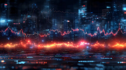 Fototapeta premium Digital Cityscape with Stock Market Chart Illustration