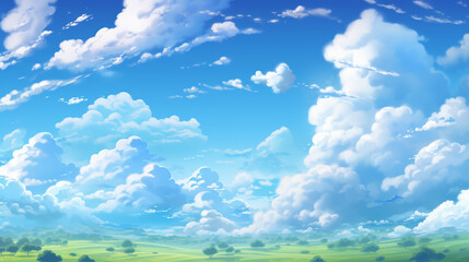 Fototapeta premium Captivating Landscape: Sky, Clouds, and Sunset in an Enchanting Oil Painting View. Mesmerizing Wallpaper with a Blend of Light Colors, Shades of Purple, Anime-style Magic, and Vibrant Splashes