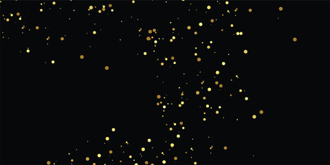 Luxury vector Golden confetti isolated on black background. Scatter gradient with gold confetti on dark backdrop. Glamour falling glitter. New year wallpaper .brochure template. Cover texture design.	