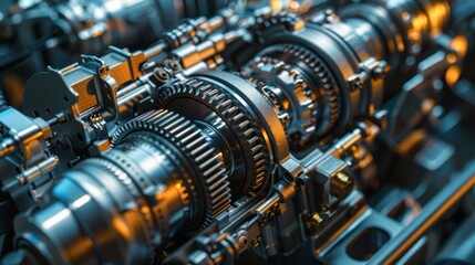 Close up of machine gears on industrial background.