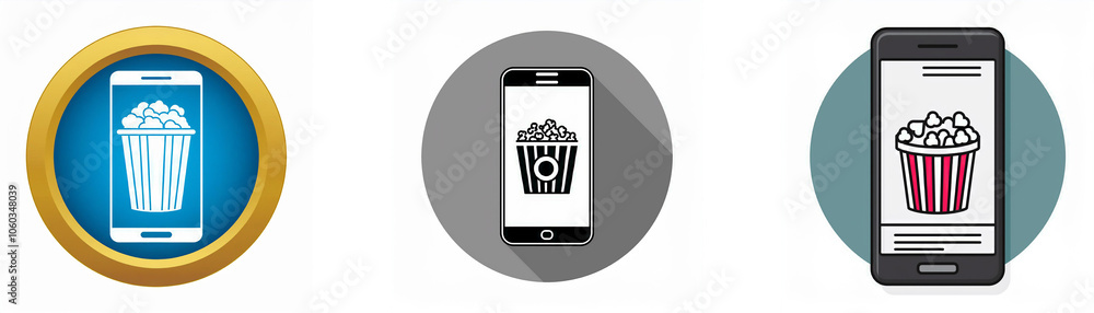 Aufkleber three icons depicting a smartphone with a popcorn bucket.