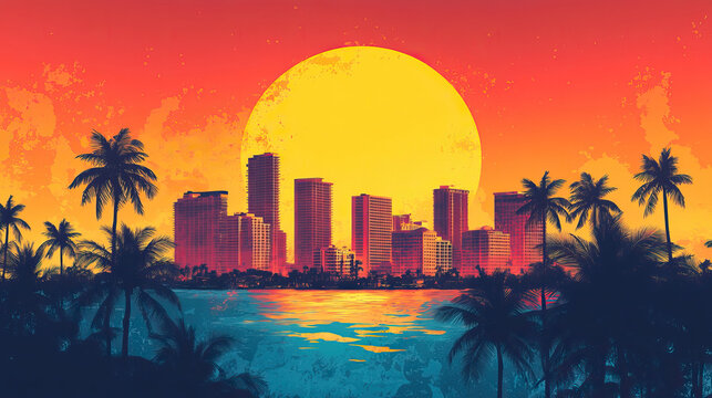 Cape Coral, USA, Pop Art style theme print. Cityscape, city skyline.Vibrant, bright, modern, trendy, graphic designed for poster, card, wallpaper