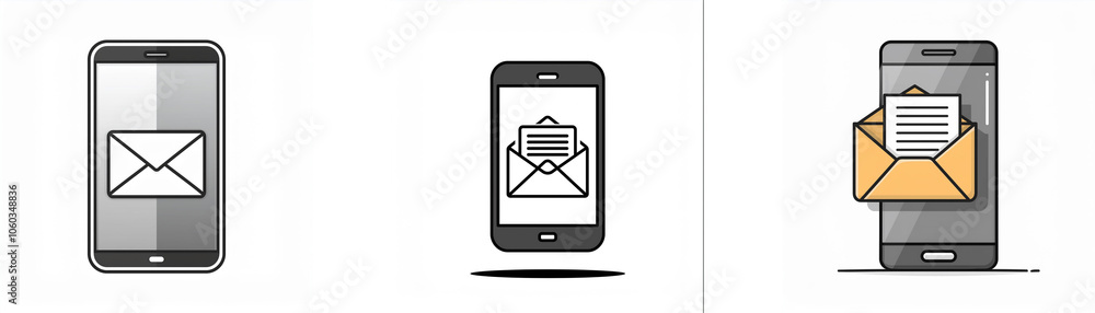 Leinwandbilder three different styles of a smartphone displaying an email icon.